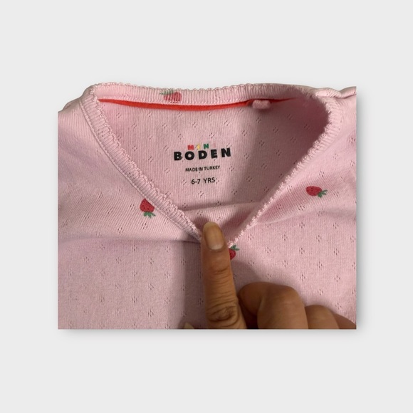 Mini Boden Strawberry Pattern Pink Pointelle Top - Picture 3 of 4